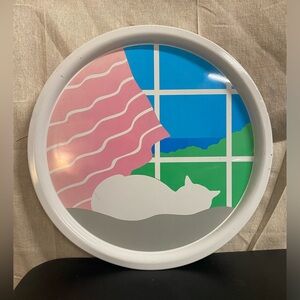 Round Cat Tray in Pink, Blue, Green 1982 Farhana Designed for Faroy , Inc Vtg